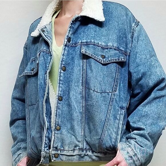 VTG 80s DGSC Acid Wash Sherpa Denim Puffer Jacket - Picture 1 of 16